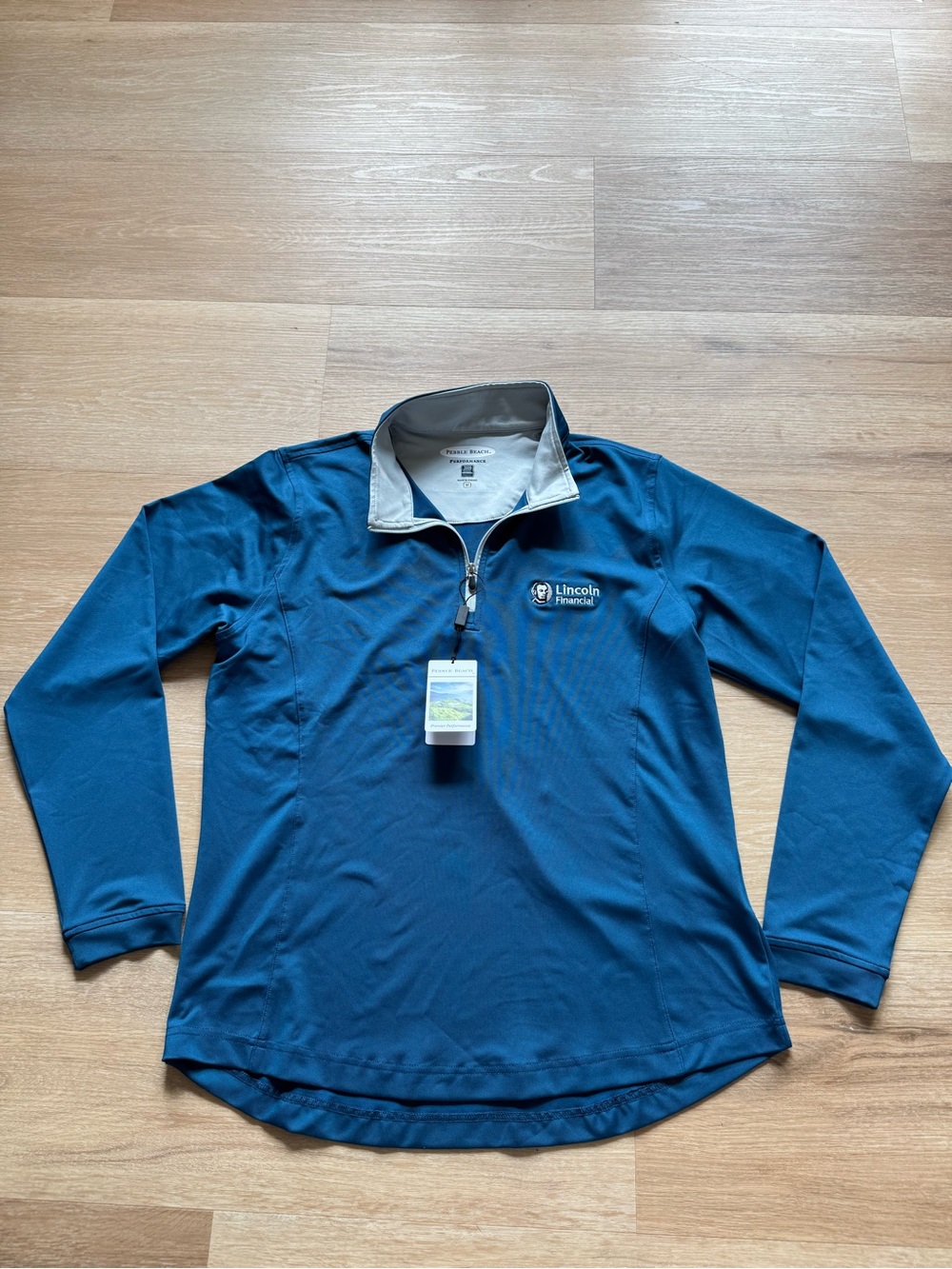Pebble Beach Teal Blue Quarter-Zip Cowl Neck Pullover